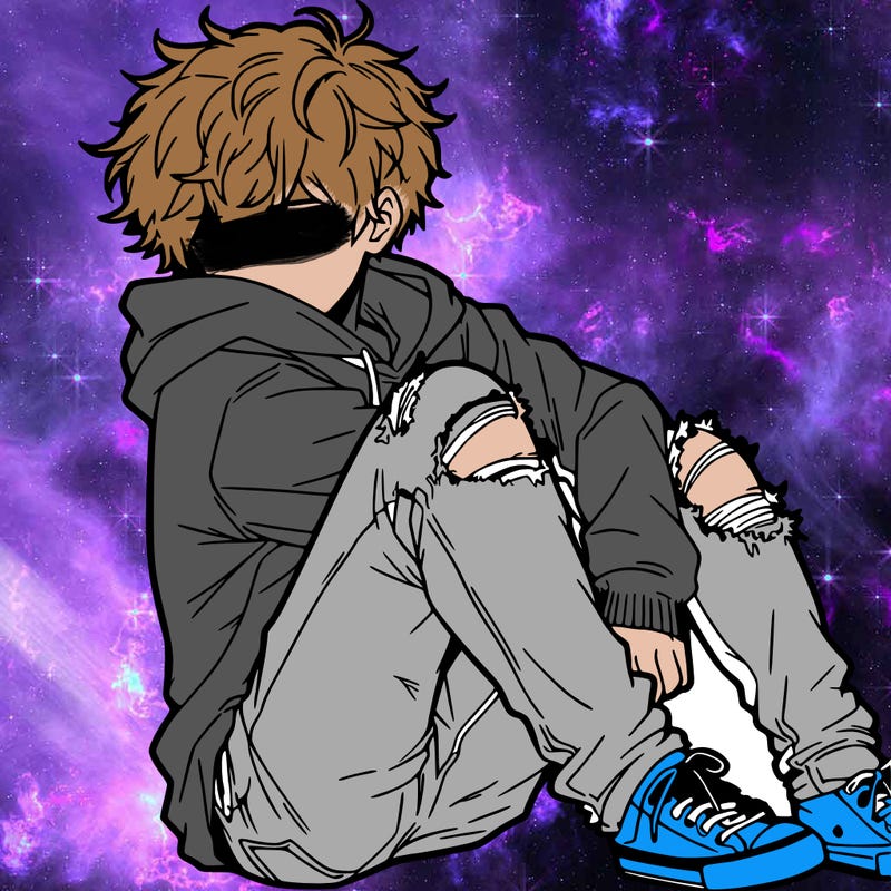 a male hoddie ripped jeans messy hair anime