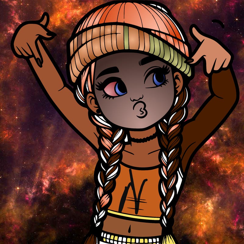 realistic teenage girl with braids and a beanie and crop top doing 🫶🏼