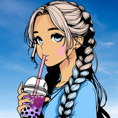 realistic girl with braided hair drinking boba