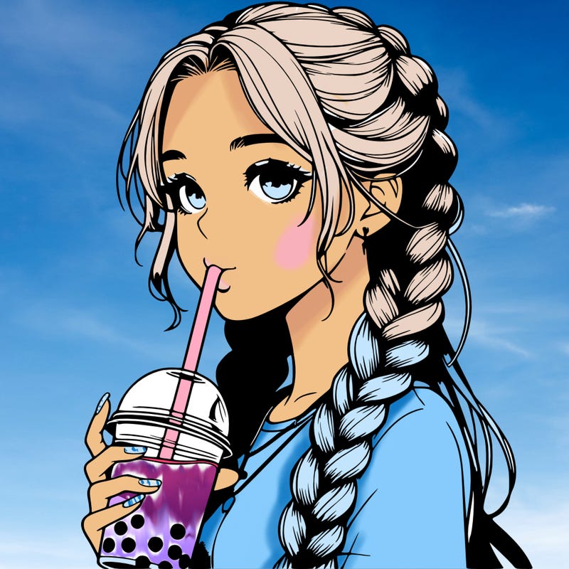 realistic girl with braided hair drinking boba