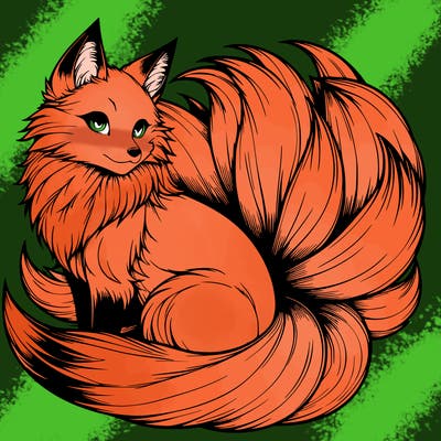 realistic detailed 9 tailed anime fox