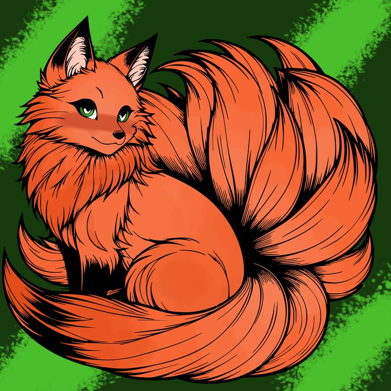 realistic detailed 9 tailed anime fox