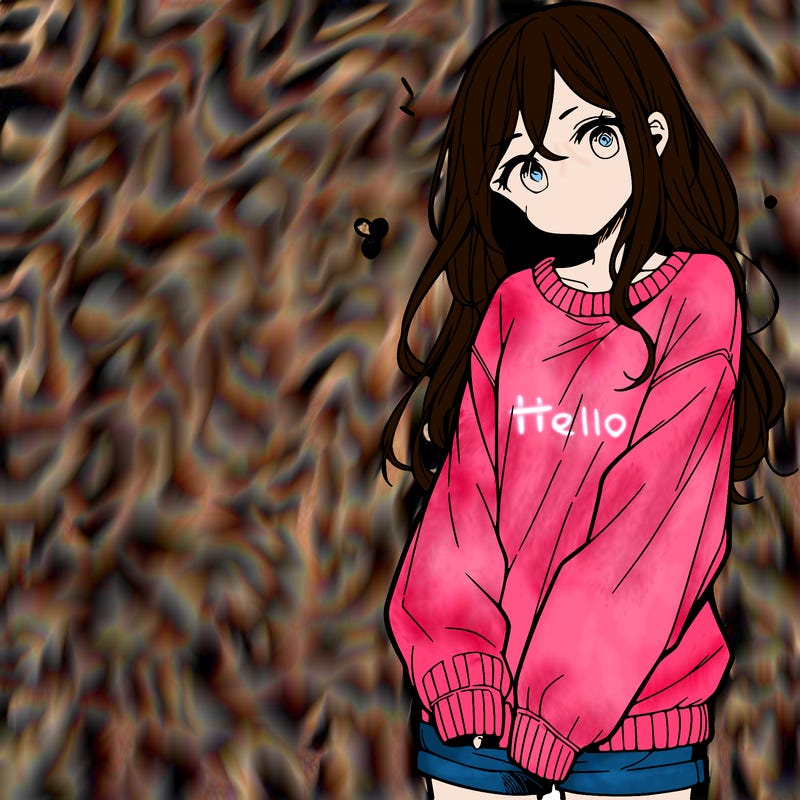 manga teen girl  in a sweater and baggy pants