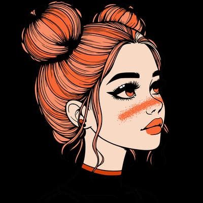 realistic girl with buns on the top of her head