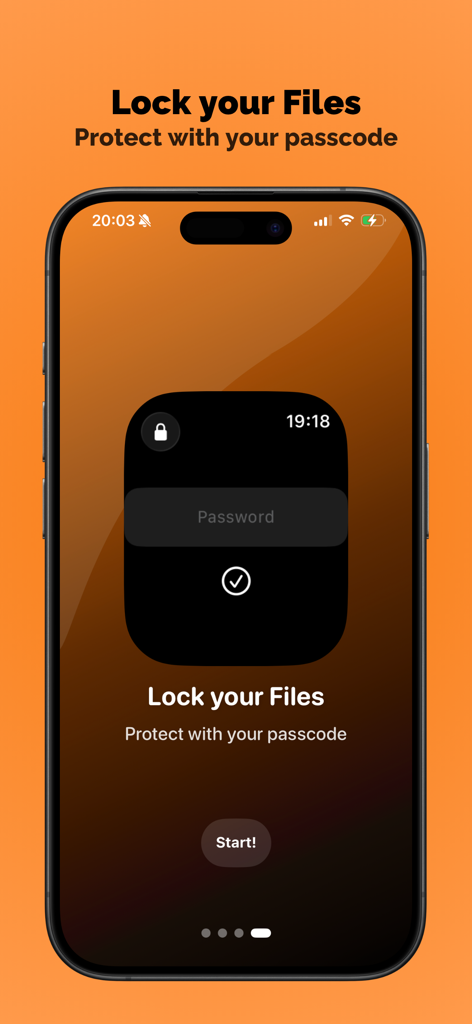 Files on Watch - HandyFiles - iPhone screen showing the passcode lock feature to protect files in the HandyFiles app