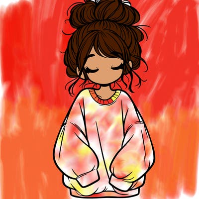girl with baggy sweatshirt and messy bun