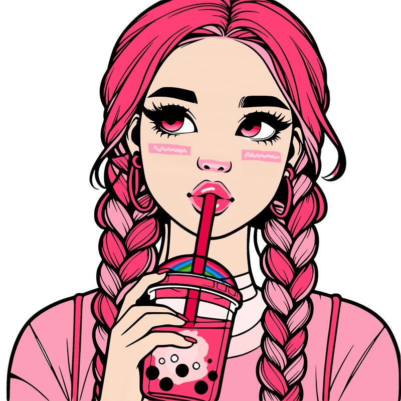 realistic girl with braided hair drinking boba