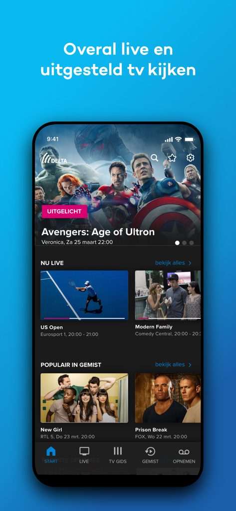 Interface do aplicativo DELTA TV Interativa com esportes ao vivo e filmes