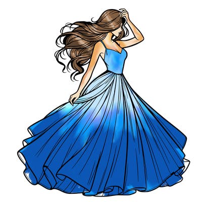 realistic woman with dress flowing in the wind