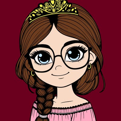 a girl with one braid and glasses who is a princess realistic