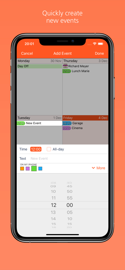 Easy Calendar mobile app screen for adding a new event
