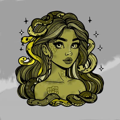 realistic girl with snakes as hair