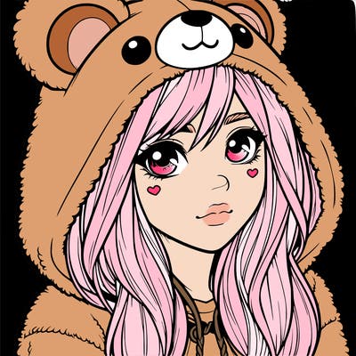 realistic girl in a bear hoodie