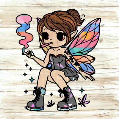 fairy with top and sort and boots chick smoking