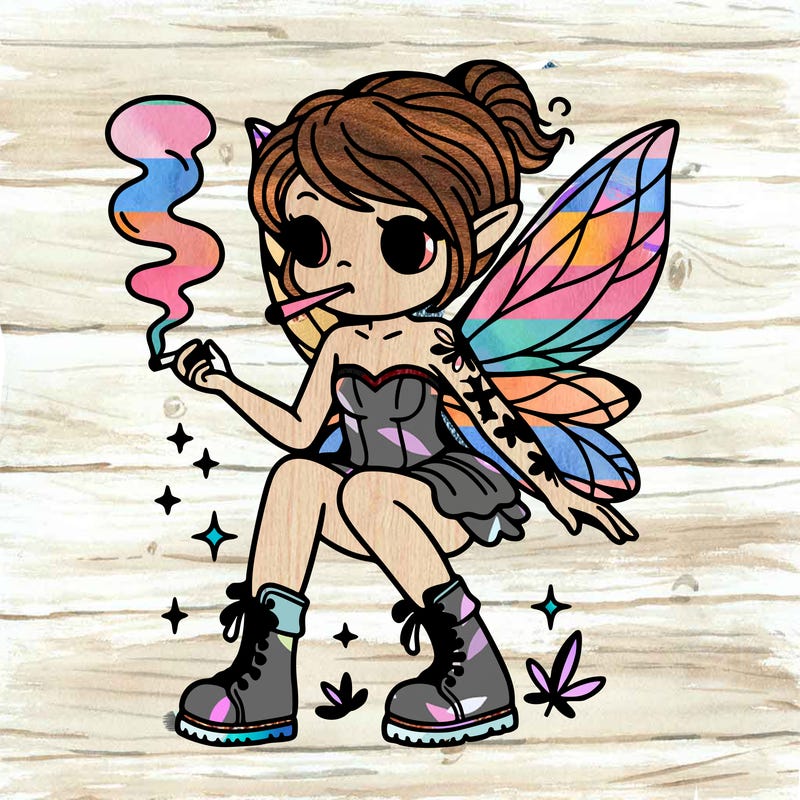 fairy with top and sort and boots chick smoking