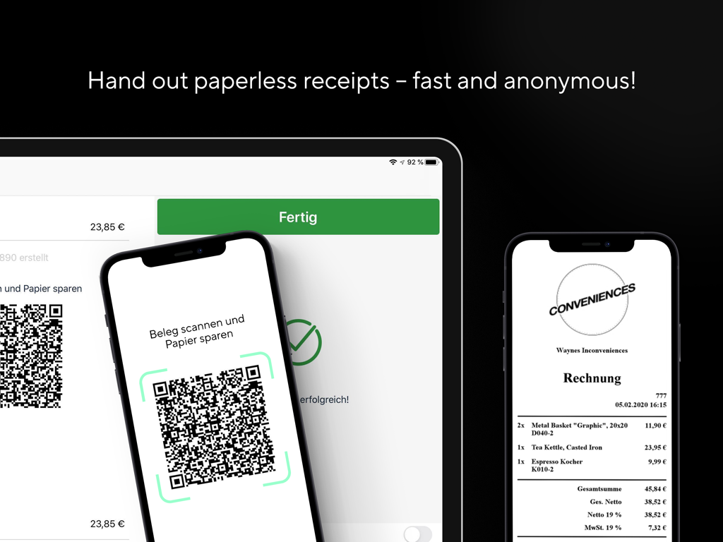 Digital receipt via QR code on Shore POS iPad app