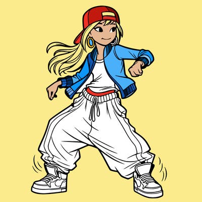 teenage girl doing street dance in baggy clothes