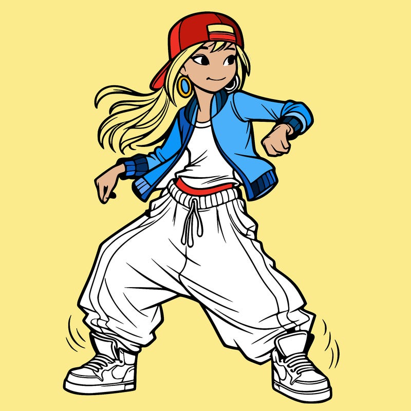 teenage girl doing street dance in baggy clothes