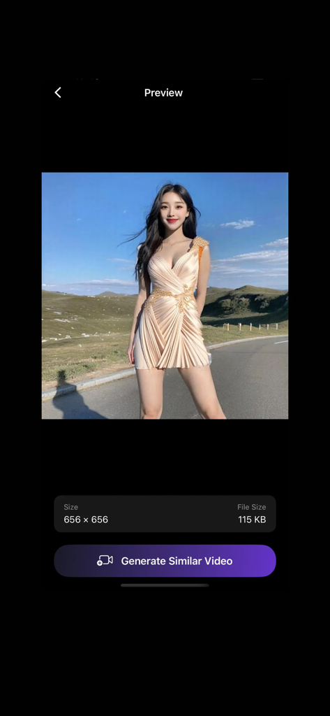 AINunaVideo - Interface of AINunaVideo app displaying a preview of a portrait animated by AI