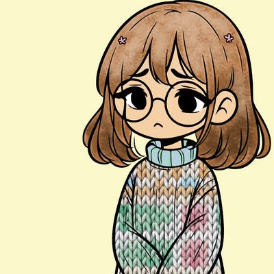 sad girl with glasses in a sweater