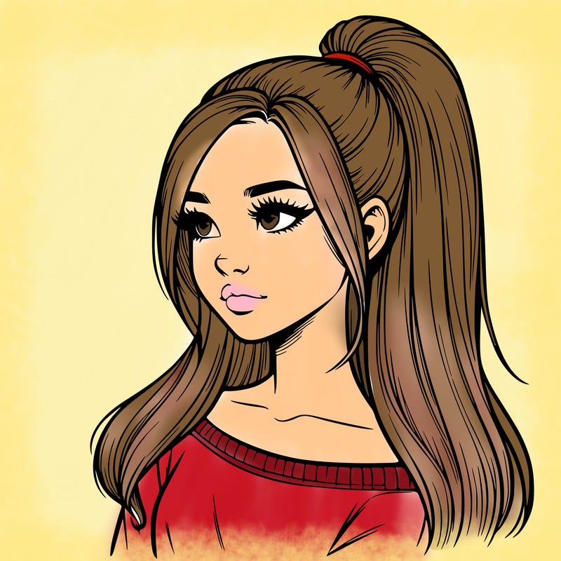 realistic girl with a high ponytail