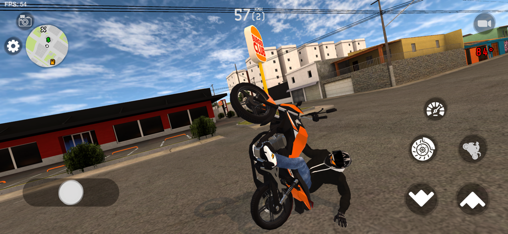 Una motocicleta realizando un caballito en una calle urbana en Elite Auto Brasil Moto Grau