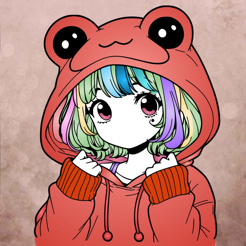 a cute teenage girl wearing a frog hoodie