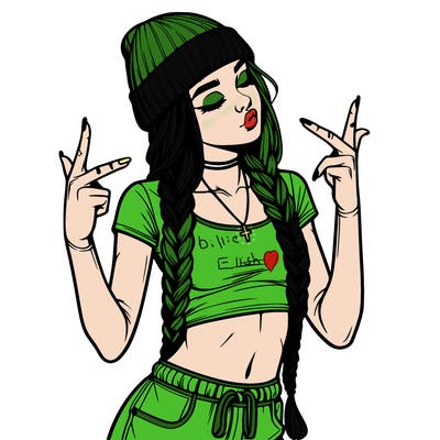 realistic teenage girl with braids and a beanie and crop top doing 🫶🏼