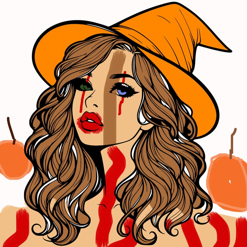 realistic witch girl with wavy hair and lips