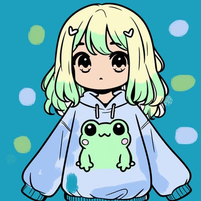 girl wearing frogging sweatshirt
