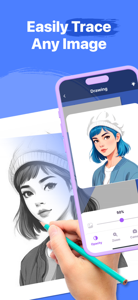 AR Drawing: Simply Draw Sketch - Calca de un personaje de anime desde un smartphone a papel usando la app AR Drawing