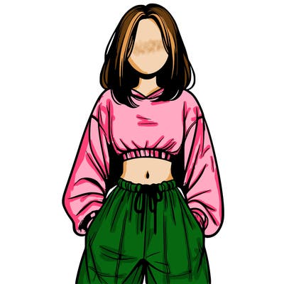 realistic girl faceless with baggy pants and a crop top
