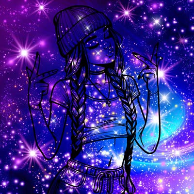 realistic teenage girl with braids and a beanie and crop top doing 🫶🏼