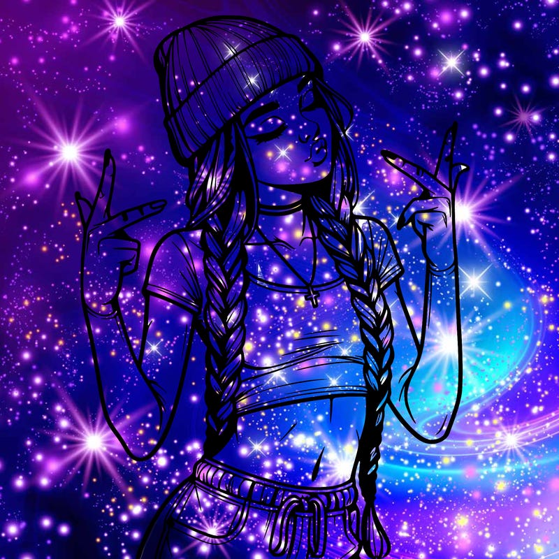 realistic teenage girl with braids and a beanie and crop top doing 🫶🏼