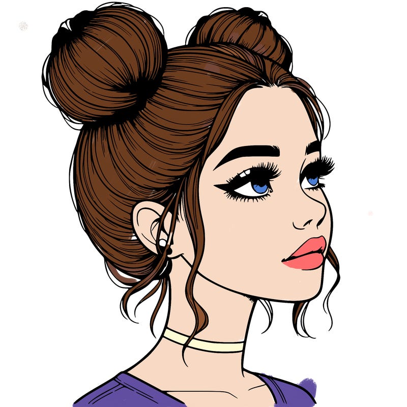 realistic girl with buns on the top of her head