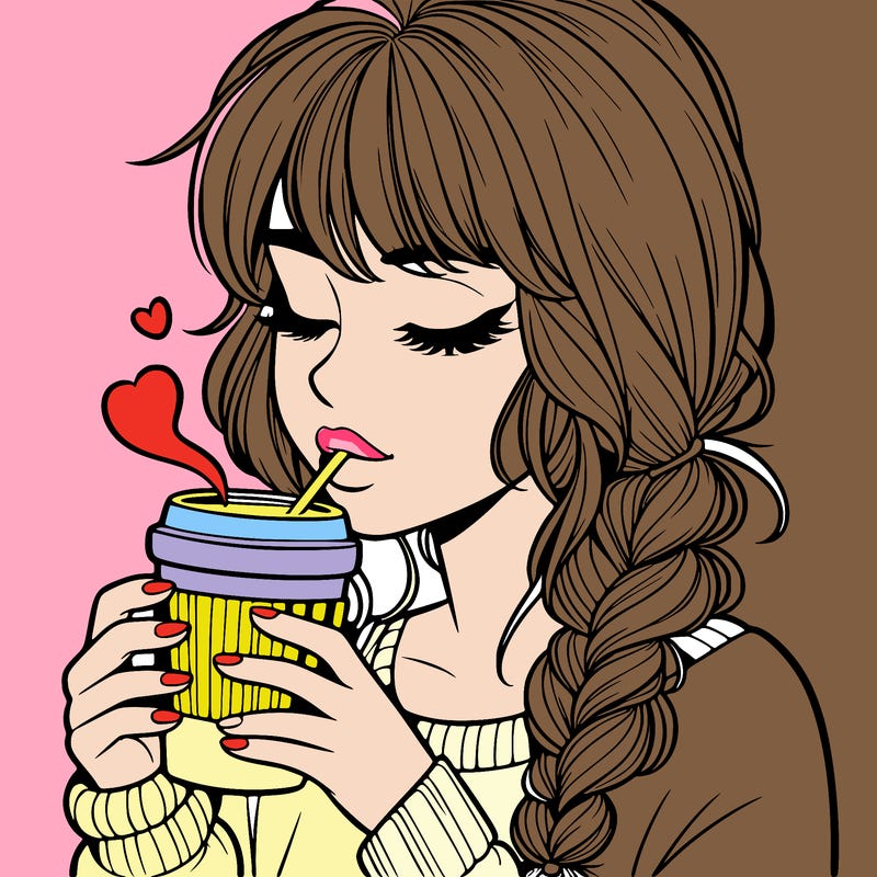 realistic girl drinking coffee