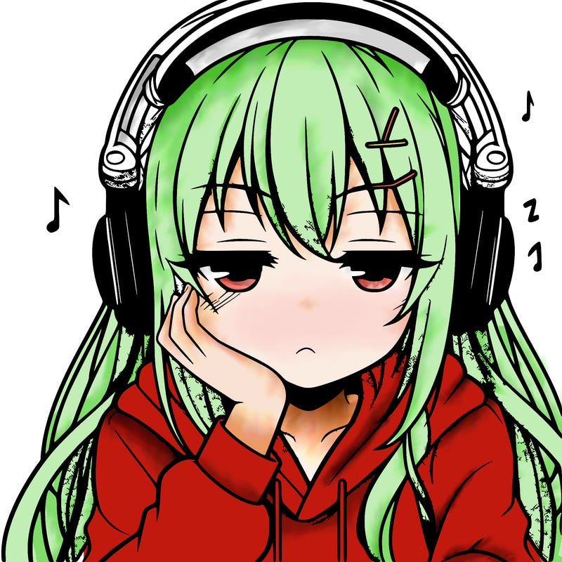 tired anime girl with head phones