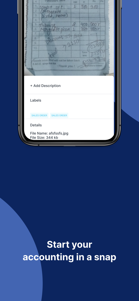 TIGG-Cloud Accounting software - Smartphone screen capturing a handwritten bill in the TIGG cloud accounting app