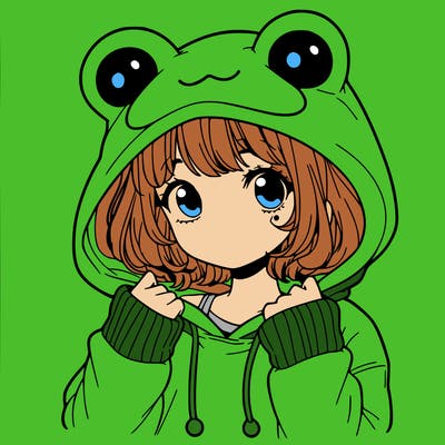 a cute teenage girl wearing a frog hoodie
