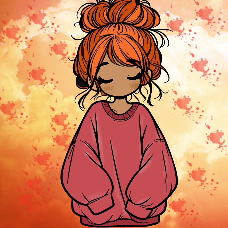 girl with baggy sweatshirt and messy bun
