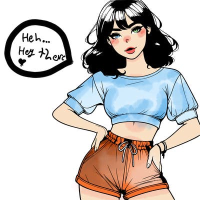 realistic girl in crop top and shorts