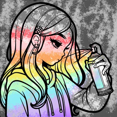 a realistic girl spray painting