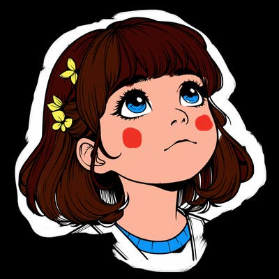 realistic girl looking up