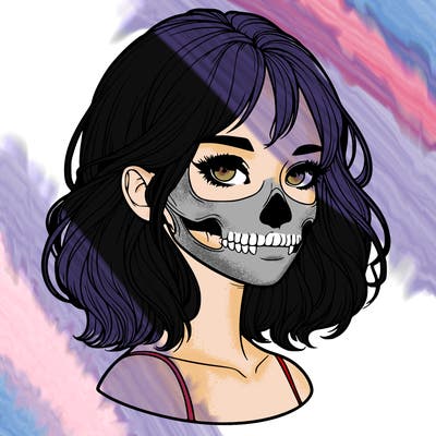 realistic girl with skull