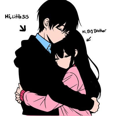 a manga couple hugging