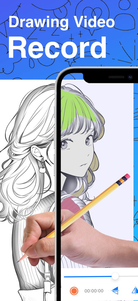 AR Drawing Sketch Painting - A person recording their drawing process of an anime character using the AR Drawing app interface