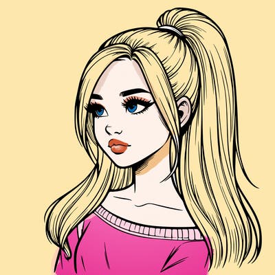 realistic girl with a high ponytail