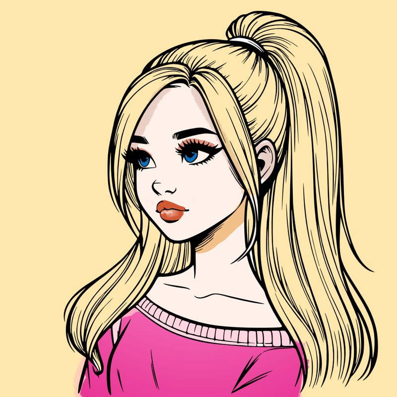realistic girl with a high ponytail