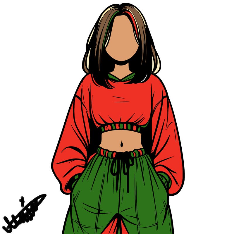 realistic girl faceless with baggy pants and a crop top