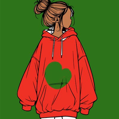 realistic girl with a oversized sweatshirt on and a bun